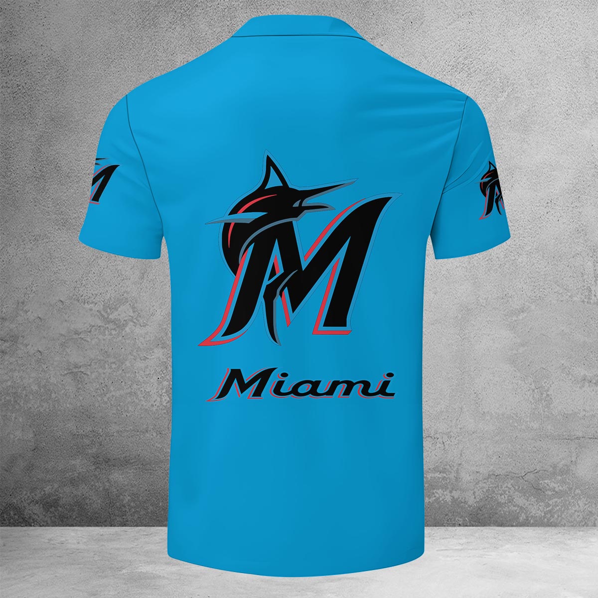 LIMITED EDITION - NEW CUSTOMIZED MLB20 MMS MIAMI MARLINS ZIP POLO SHIRT