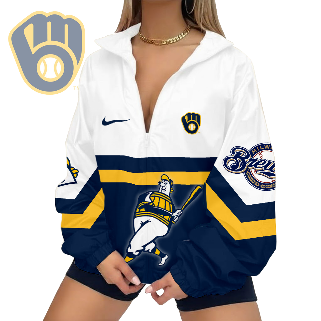 LIMITED EDITION - NEW CUSTOMIZED MLB15 MBS MILWAUKEE BREWERS V-NECK ZIPPER SWEATSHIRT JACKET