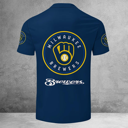 LIMITED EDITION - NEW CUSTOMIZED MLB15 MBS MILWAUKEE BREWERS ZIP POLO SHIRT