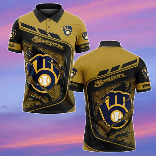 LIMITED EDITION - NEW CUSTOMIZED MLB15 MBS MILWAUKEE BREWERS POLO SHIRT