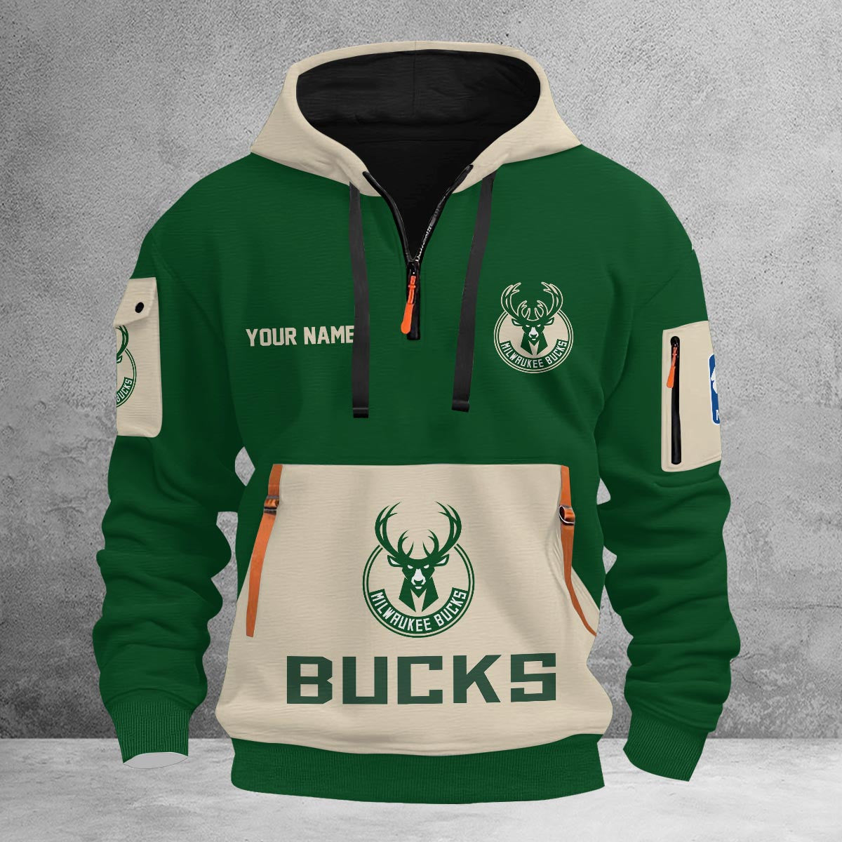 LIMITED EDITION - NEW CUSTOMIZED NBA11 MB MILWAUKEE BUCKS QUARTER ZIP HOODIE