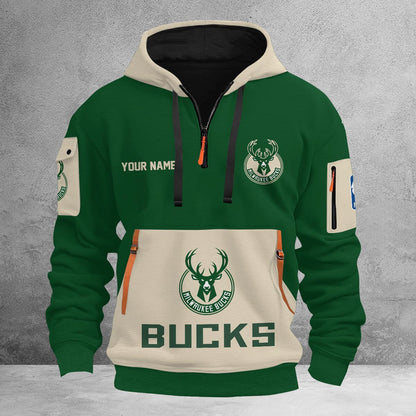 LIMITED EDITION - NEW CUSTOMIZED NBA11 MB MILWAUKEE BUCKS QUARTER ZIP HOODIE