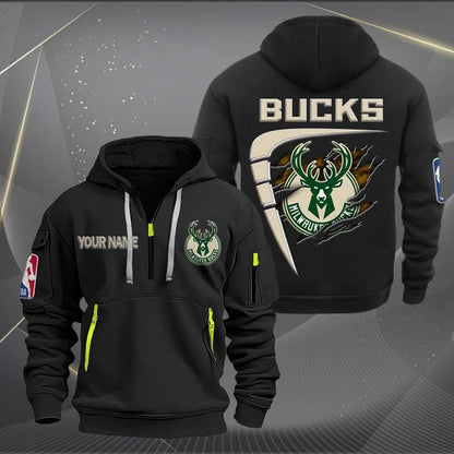 LIMITED EDITION - NEW CUSTOMIZED NBA11 MB MILWAUKEE BUCKS QUARTER ZIP HOODIE