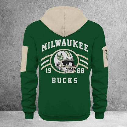 LIMITED EDITION - NEW CUSTOMIZED NBA11 MB MILWAUKEE BUCKS QUARTER ZIP HOODIE