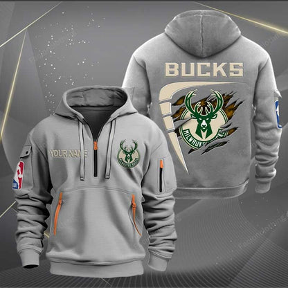 LIMITED EDITION - NEW CUSTOMIZED NBA11 MB MILWAUKEE BUCKS QUARTER ZIP HOODIE