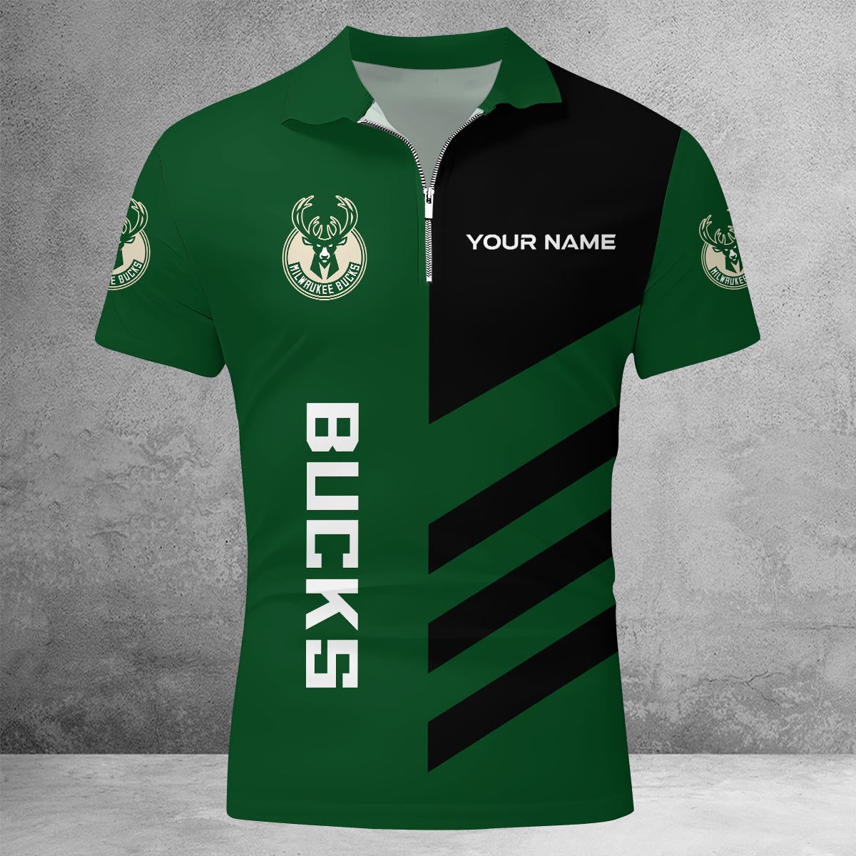 LIMITED EDITION - NEW CUSTOMIZED NBA11 MB MILWAUKEE BUCKS ZIP POLO SHIRT