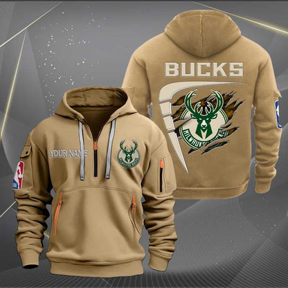 LIMITED EDITION - NEW CUSTOMIZED NBA11 MB MILWAUKEE BUCKS QUARTER ZIP HOODIE