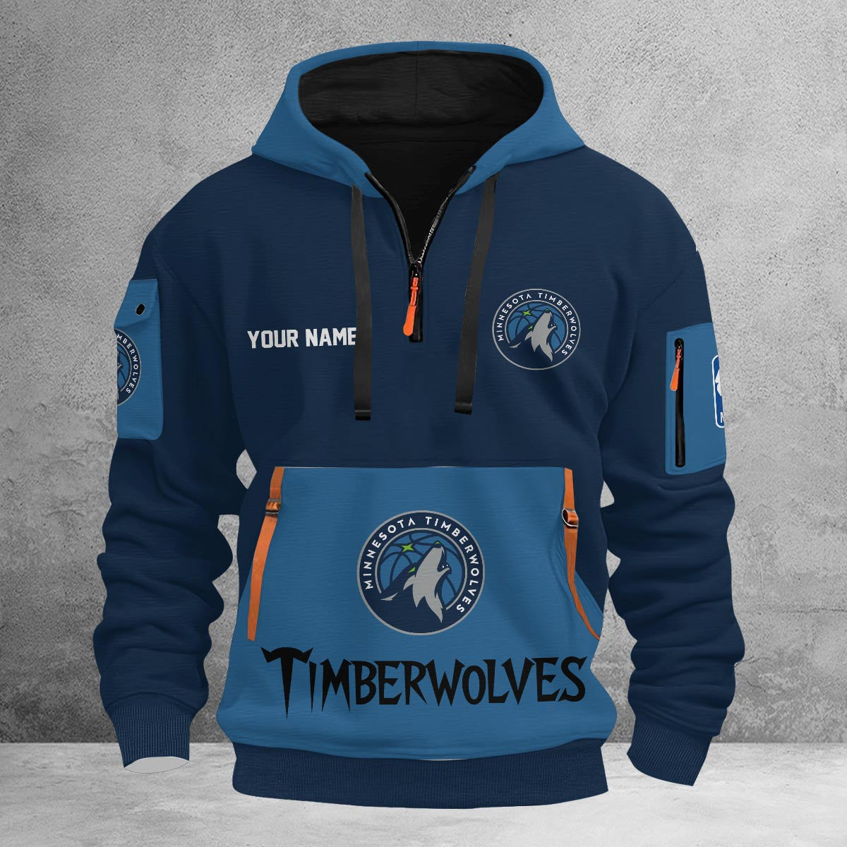 LIMITED EDITION - NEW CUSTOMIZED NBA05 MT MINNESOTA TIMBERWOLVES QUARTER ZIP HOODIE