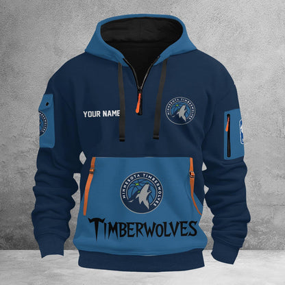 LIMITED EDITION - NEW CUSTOMIZED NBA05 MT MINNESOTA TIMBERWOLVES QUARTER ZIP HOODIE