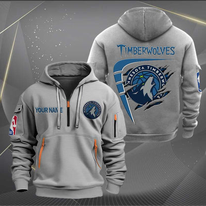 LIMITED EDITION - NEW CUSTOMIZED NBA05 MT MINNESOTA TIMBERWOLVES QUARTER ZIP HOODIE