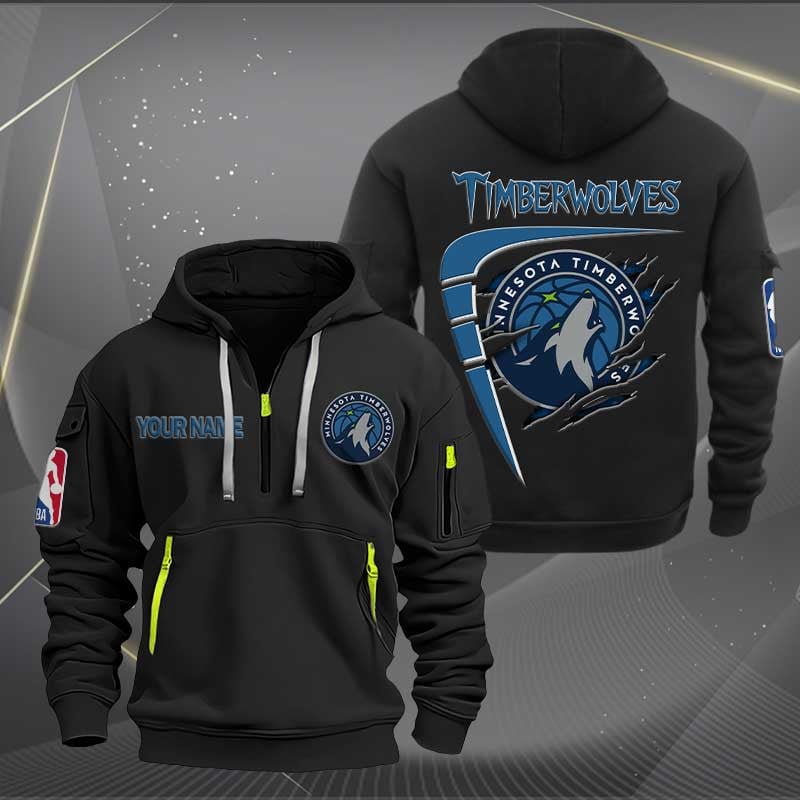 LIMITED EDITION - NEW CUSTOMIZED NBA05 MT MINNESOTA TIMBERWOLVES QUARTER ZIP HOODIE