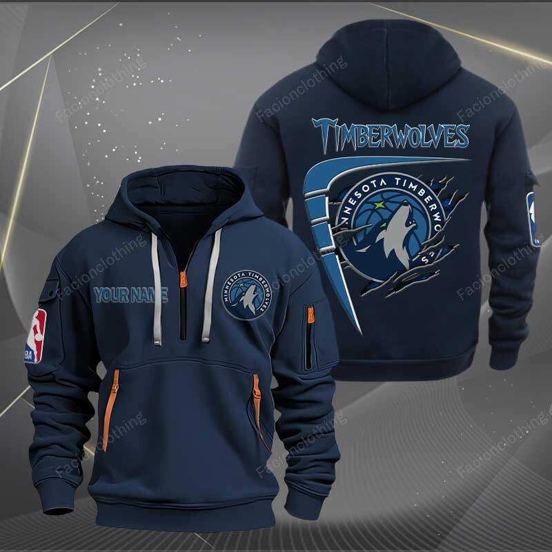 LIMITED EDITION - NEW CUSTOMIZED NBA05 MT MINNESOTA TIMBERWOLVES QUARTER ZIP HOODIE