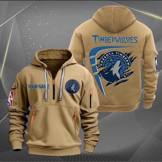 LIMITED EDITION - NEW CUSTOMIZED NBA05 MT MINNESOTA TIMBERWOLVES QUARTER ZIP HOODIE