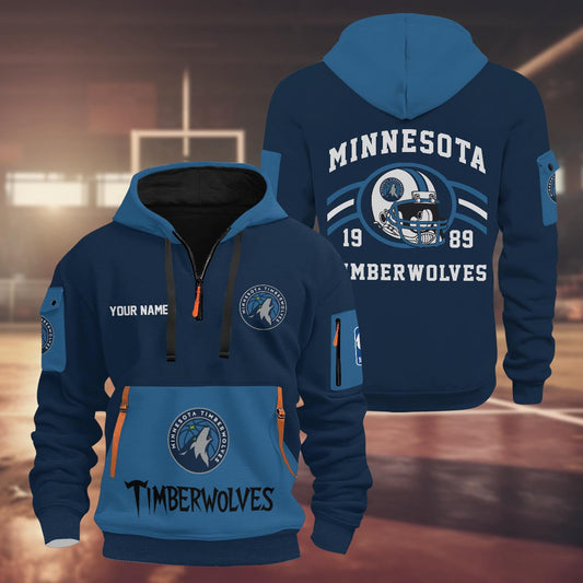 LIMITED EDITION - NEW CUSTOMIZED NBA05 MT MINNESOTA TIMBERWOLVES QUARTER ZIP HOODIE
