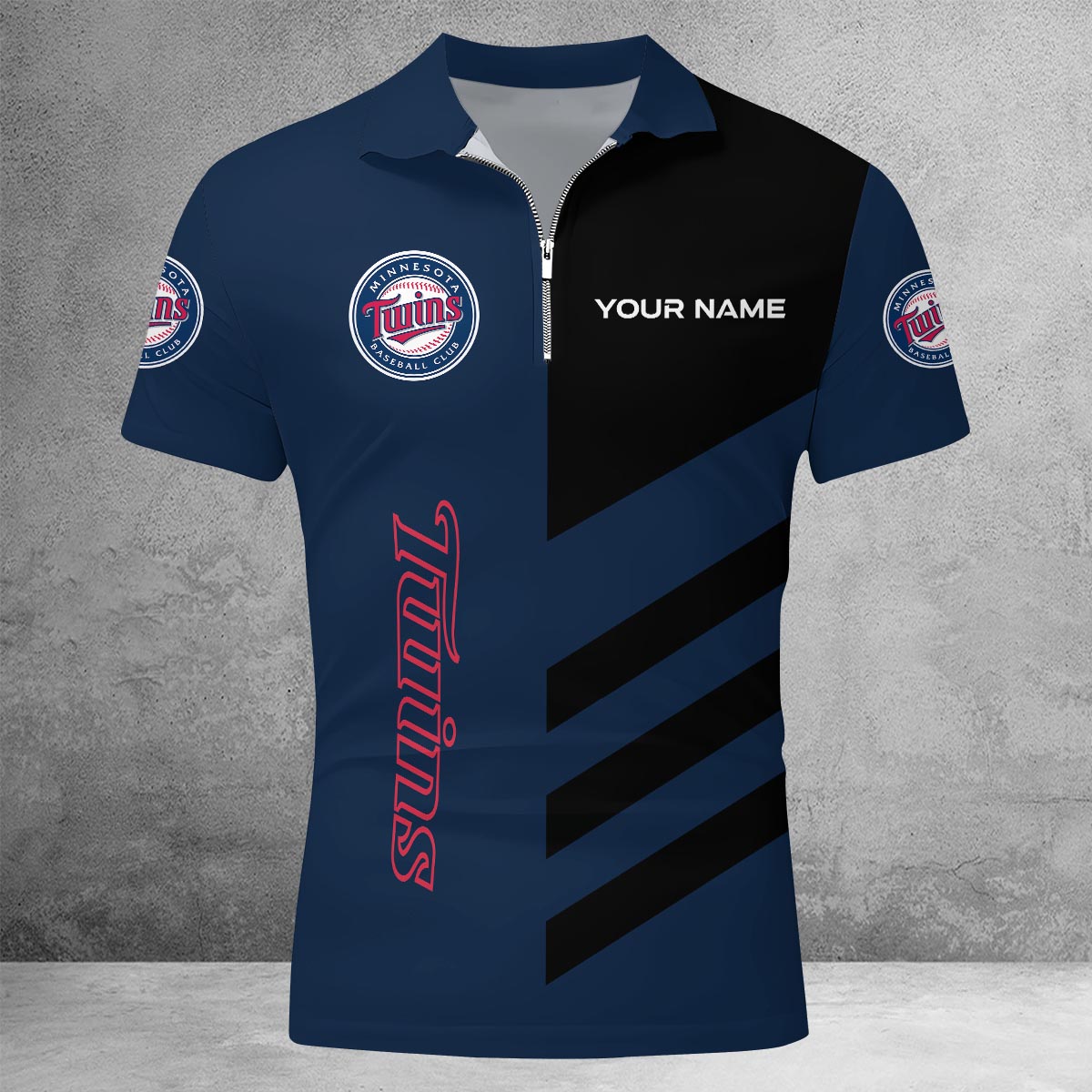 LIMITED EDITION - NEW CUSTOMIZED MLB22 MTS MINNESOTA TWINS ZIP POLO SHIRT