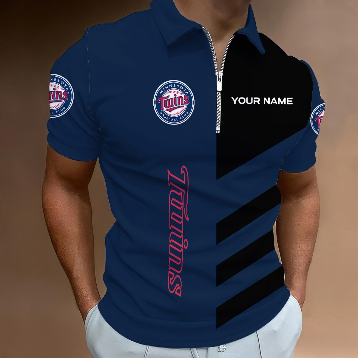 LIMITED EDITION - NEW CUSTOMIZED MLB22 MTS MINNESOTA TWINS ZIP POLO SHIRT