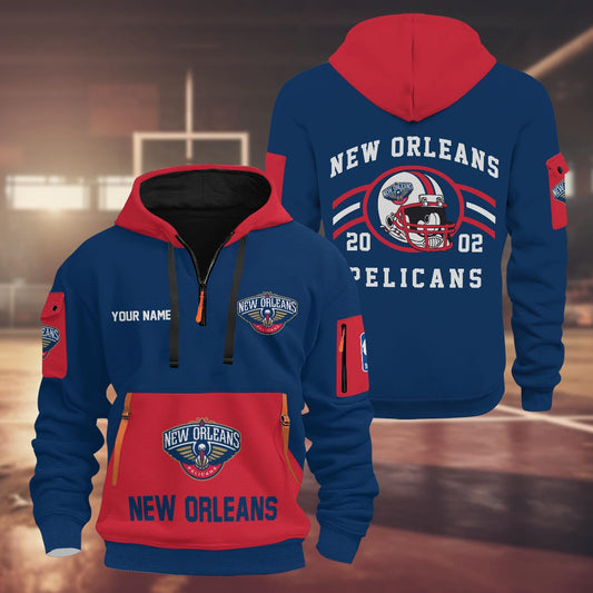 LIMITED EDITION - NEW CUSTOMIZED NBA30 NO NEW ORLEANS PELICANS QUARTER ZIP HOODIE