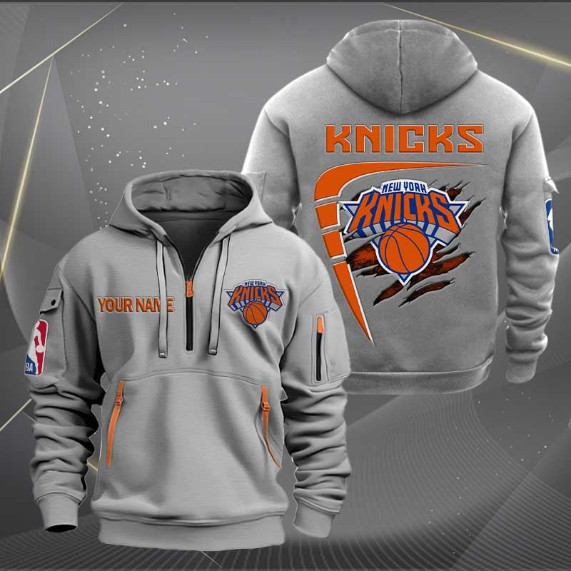 LIMITED EDITION - NEW CUSTOMIZED NBA04 NY NEW YORK KNICKS QUARTER ZIP HOODIE