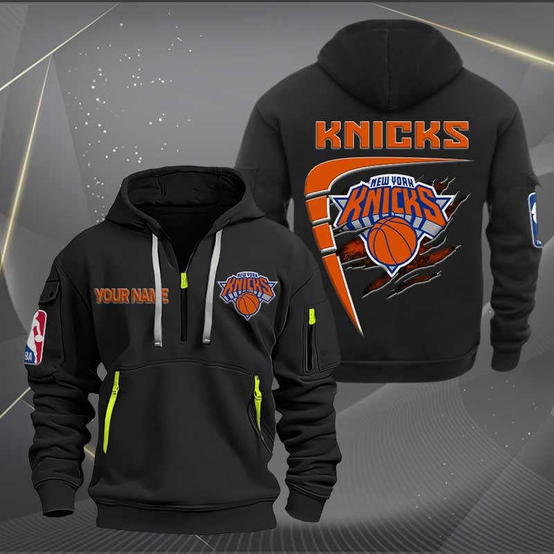 LIMITED EDITION - NEW CUSTOMIZED NBA04 NY NEW YORK KNICKS QUARTER ZIP HOODIE