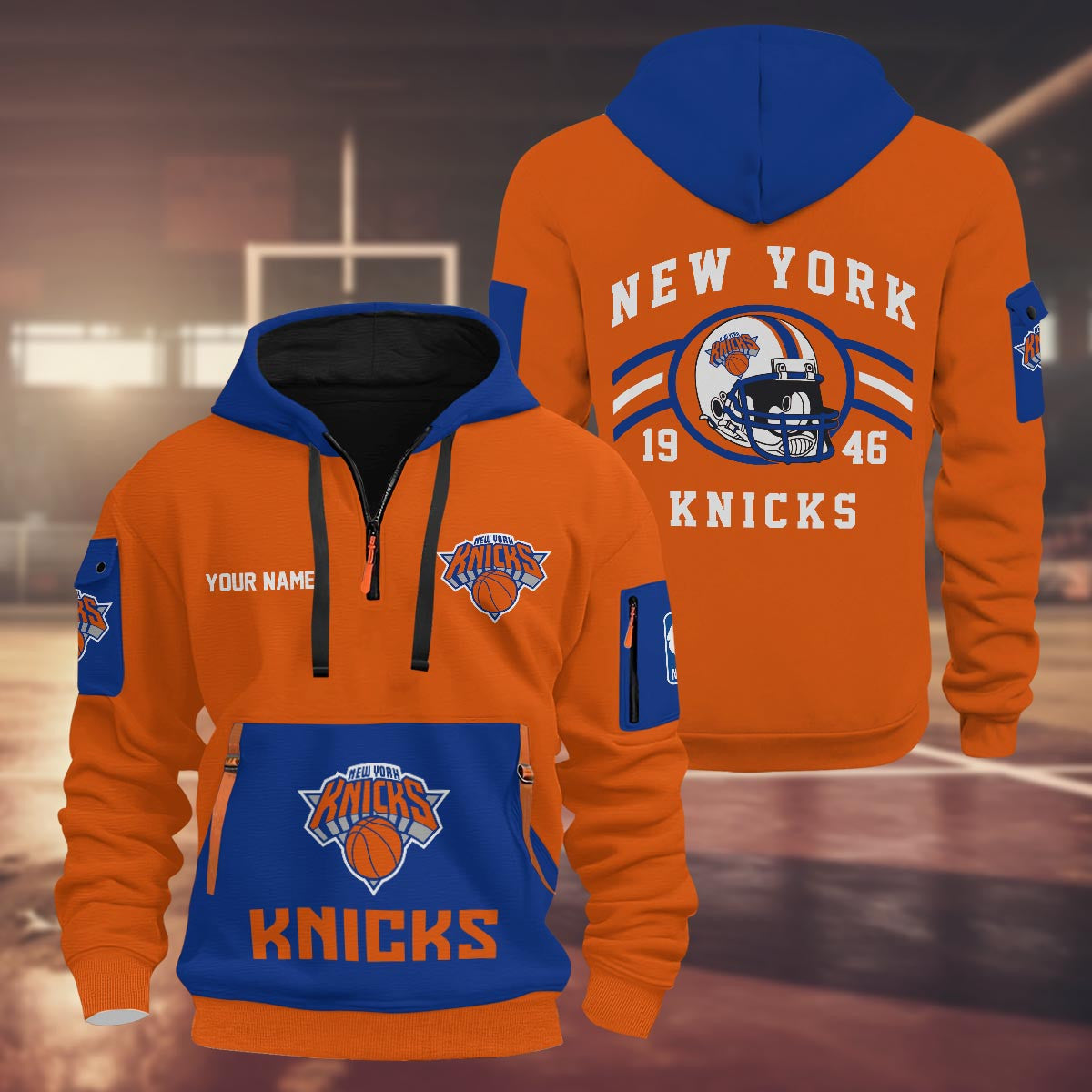 LIMITED EDITION - NEW CUSTOMIZED NBA04 NY NEW YORK KNICKS QUARTER ZIP HOODIE