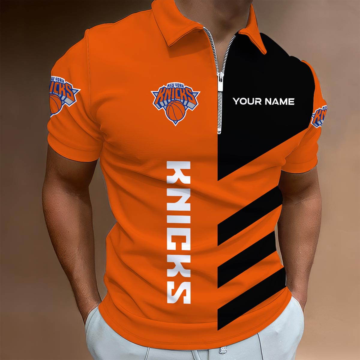 LIMITED EDITION - NEW CUSTOMIZED NBA04 NY NEW YORK KNICKS ZIP POLO SHIRT