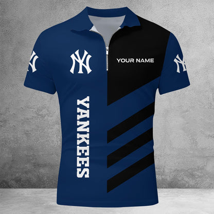 LIMITED EDITION - NEW CUSTOMIZED MLB01 NYY NEW YORK YANKEES ZIP POLO SHIRT
