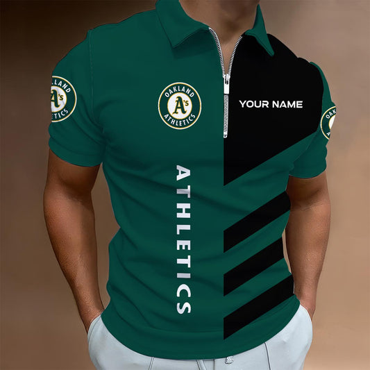 LIMITED EDITION - NEW CUSTOMIZED MLB23 OAS OAKLAND ATHLETICS ZIP POLO SHIRT