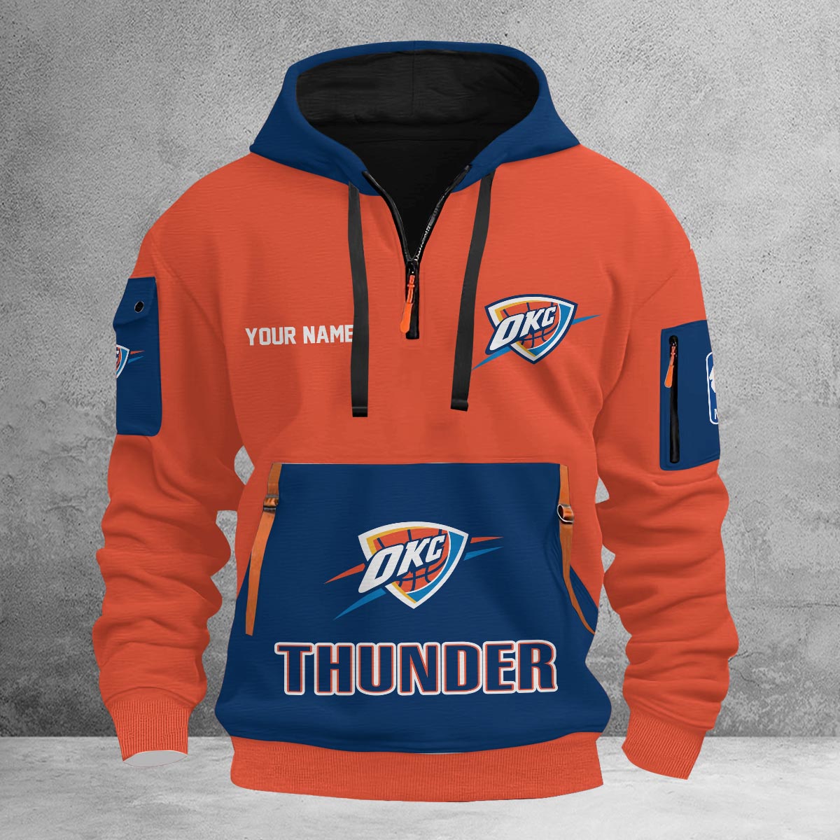 LIMITED EDITION - NEW CUSTOMIZED NBA01 OC OKLAHOMA CITY THUNDER QUARTER ZIP HOODIE