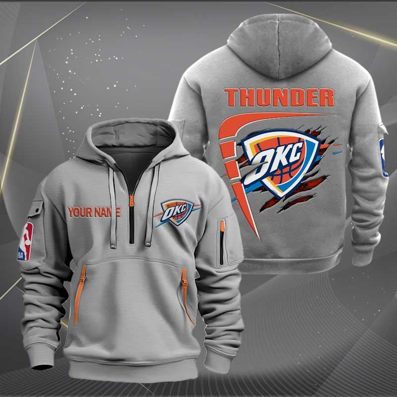 LIMITED EDITION - NEW CUSTOMIZED NBA01 OC OKLAHOMA CITY THUNDER QUARTER ZIP HOODIE