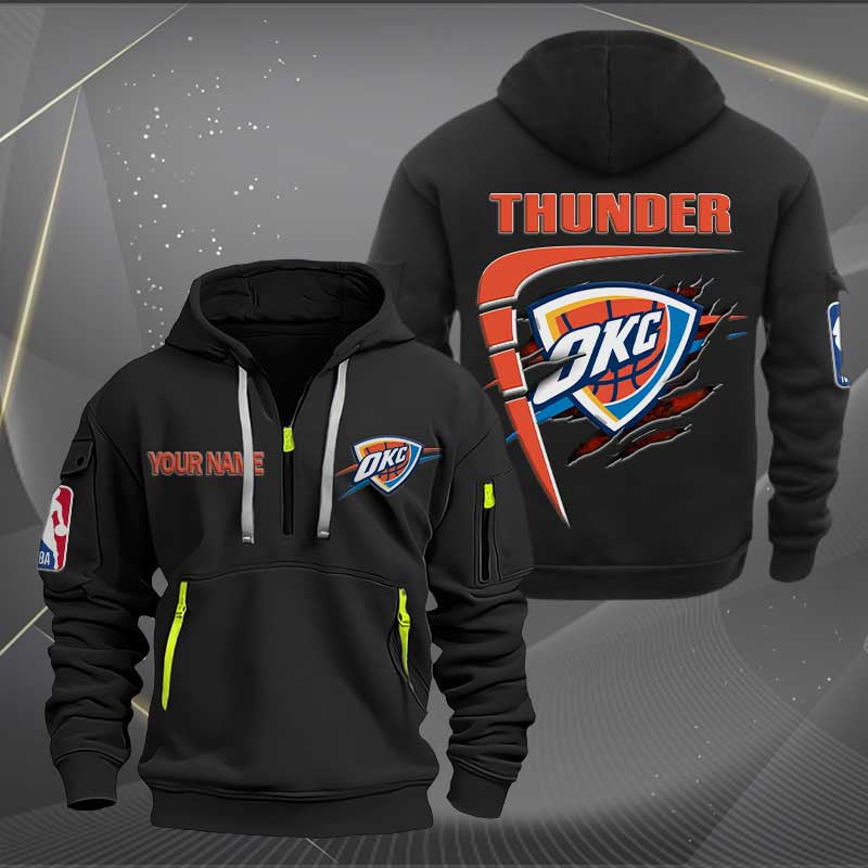 LIMITED EDITION - NEW CUSTOMIZED NBA01 OC OKLAHOMA CITY THUNDER QUARTER ZIP HOODIE