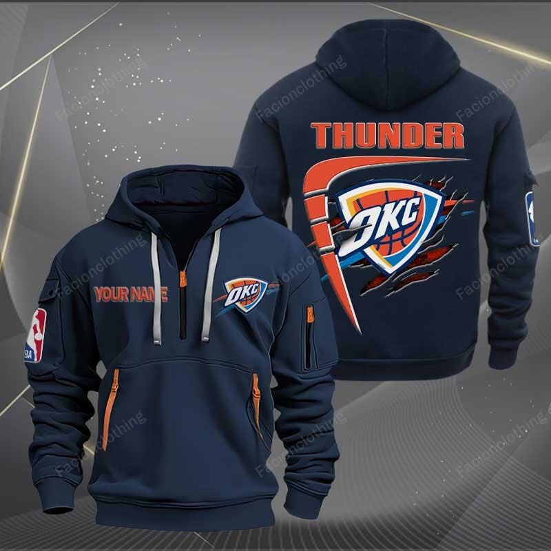 LIMITED EDITION - NEW CUSTOMIZED NBA01 OC OKLAHOMA CITY THUNDER QUARTER ZIP HOODIE