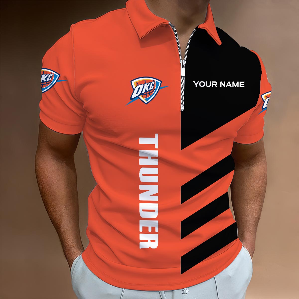 LIMITED EDITION - NEW CUSTOMIZED NBA01 OC OKLAHOMA CITY THUNDER ZIP POLO SHIRT
