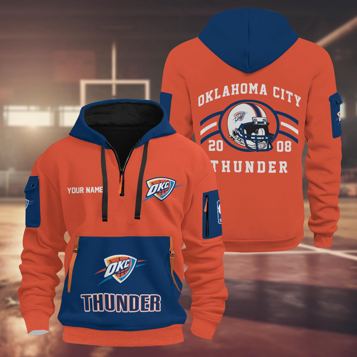 LIMITED EDITION - NEW CUSTOMIZED NBA01 OC OKLAHOMA CITY THUNDER QUARTER ZIP HOODIE