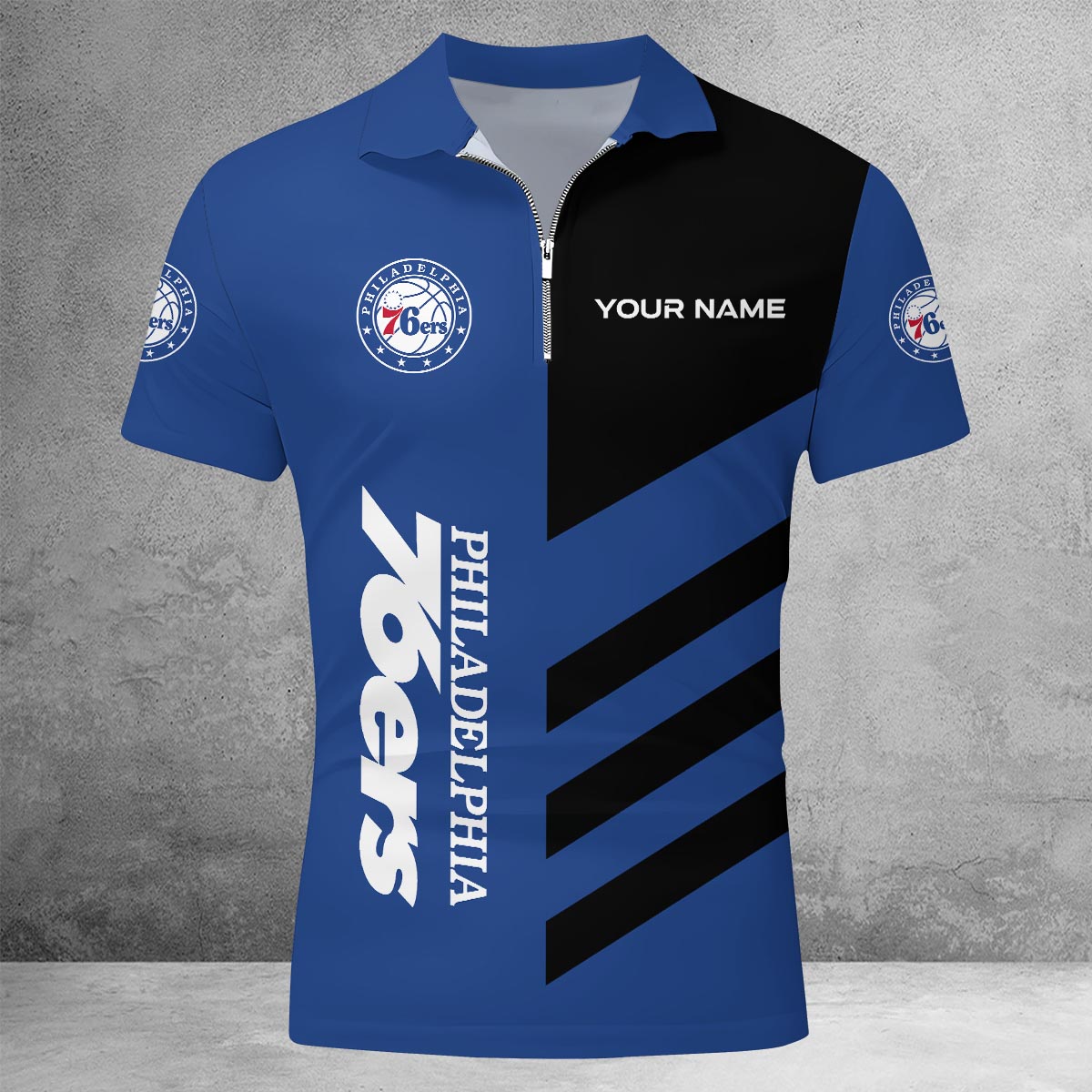 LIMITED EDITION - NEW CUSTOMIZED NBA26 P76 PHILADELPHIA 76ERS ZIP POLO SHIRT