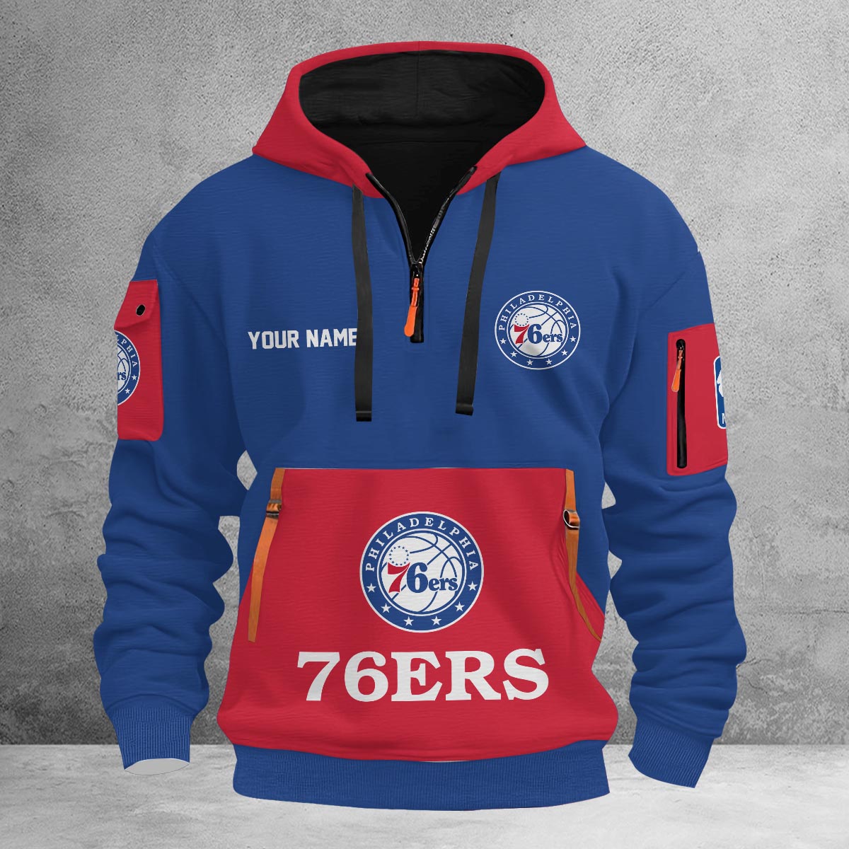 LIMITED EDITION - NEW CUSTOMIZED NBA26 P76 PHILADELPHIA 76ERS QUARTER ZIP HOODIE