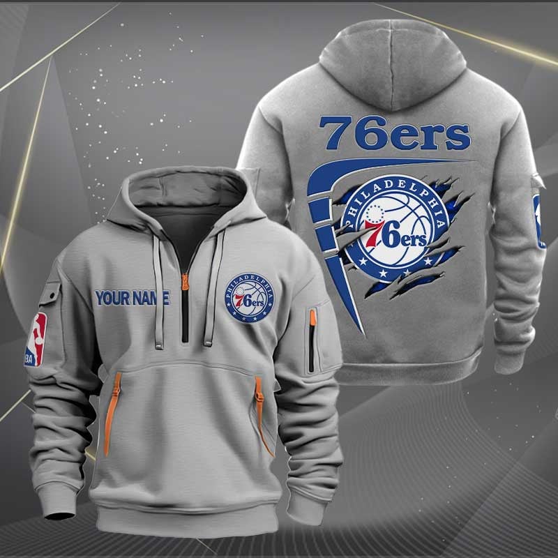 LIMITED EDITION - NEW CUSTOMIZED NBA26 P76 PHILADELPHIA 76ERS QUARTER ZIP HOODIE