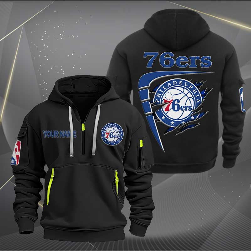 LIMITED EDITION - NEW CUSTOMIZED NBA26 P76 PHILADELPHIA 76ERS QUARTER ZIP HOODIE