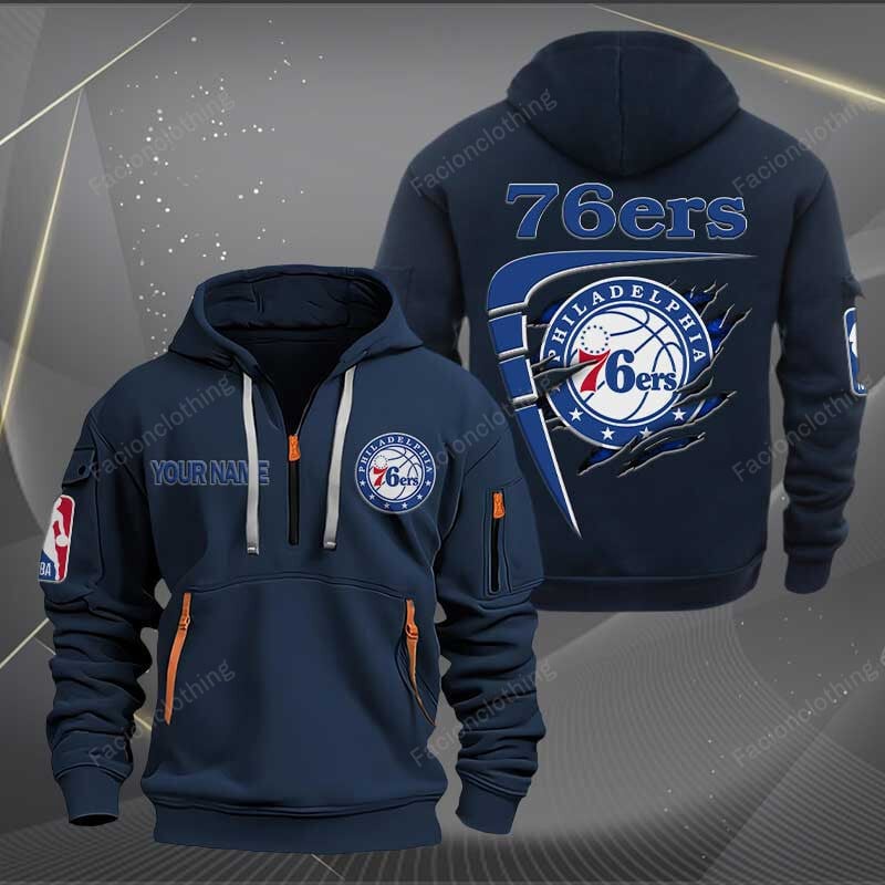 LIMITED EDITION - NEW CUSTOMIZED NBA26 P76 PHILADELPHIA 76ERS QUARTER ZIP HOODIE
