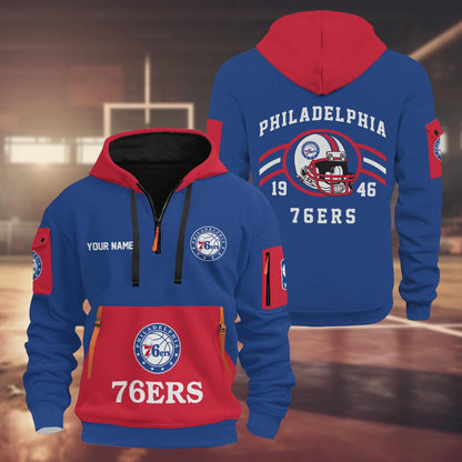 LIMITED EDITION - NEW CUSTOMIZED NBA26 P76 PHILADELPHIA 76ERS QUARTER ZIP HOODIE