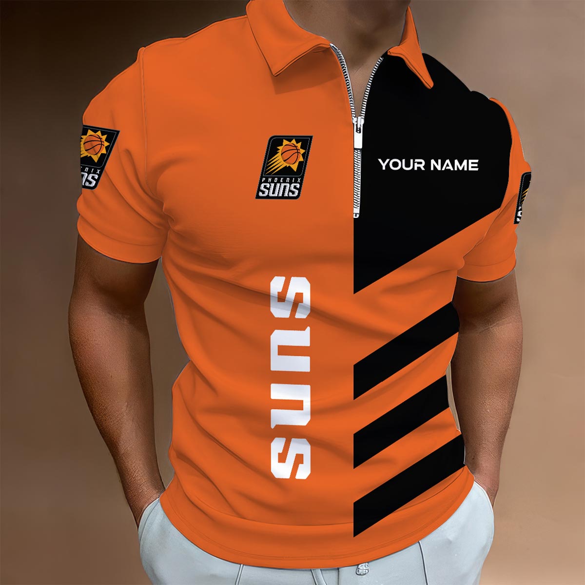 LIMITED EDITION - NEW CUSTOMIZED NBA21 PS PHOENIX SUNS ZIP POLO SHIRT