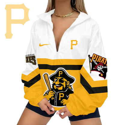 LIMITED EDITION - NEW CUSTOMIZED MLB29 PHP PITTSBURGH PIRATES V-NECK ZIPPER SWEATSHIRT JACKET
