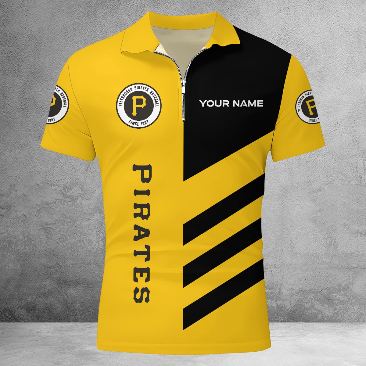 LIMITED EDITION - NEW CUSTOMIZED MLB29 PHP PITTSBURGH PIRATES ZIP POLO SHIRT