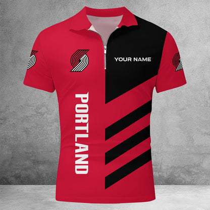 LIMITED EDITION - NEW CUSTOMIZED NBA22 PT PORTLAND TRAIL BLAZERS ZIP POLO SHIRT