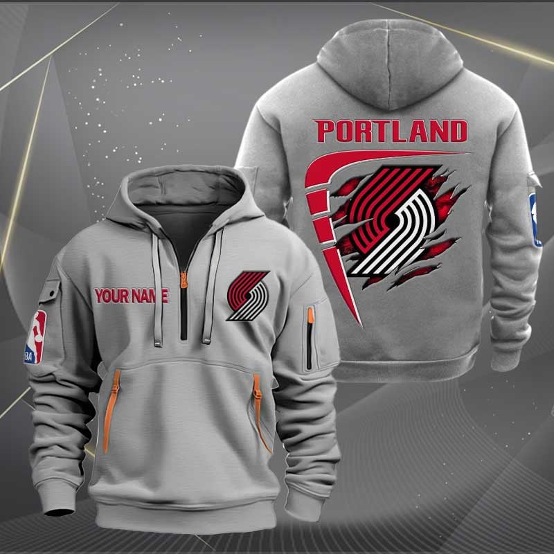 LIMITED EDITION - NEW CUSTOMIZED NBA22 PT PORTLAND TRAIL BLAZERS QUARTER ZIP HOODIE