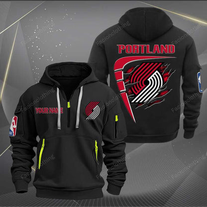 LIMITED EDITION - NEW CUSTOMIZED NBA22 PT PORTLAND TRAIL BLAZERS QUARTER ZIP HOODIE