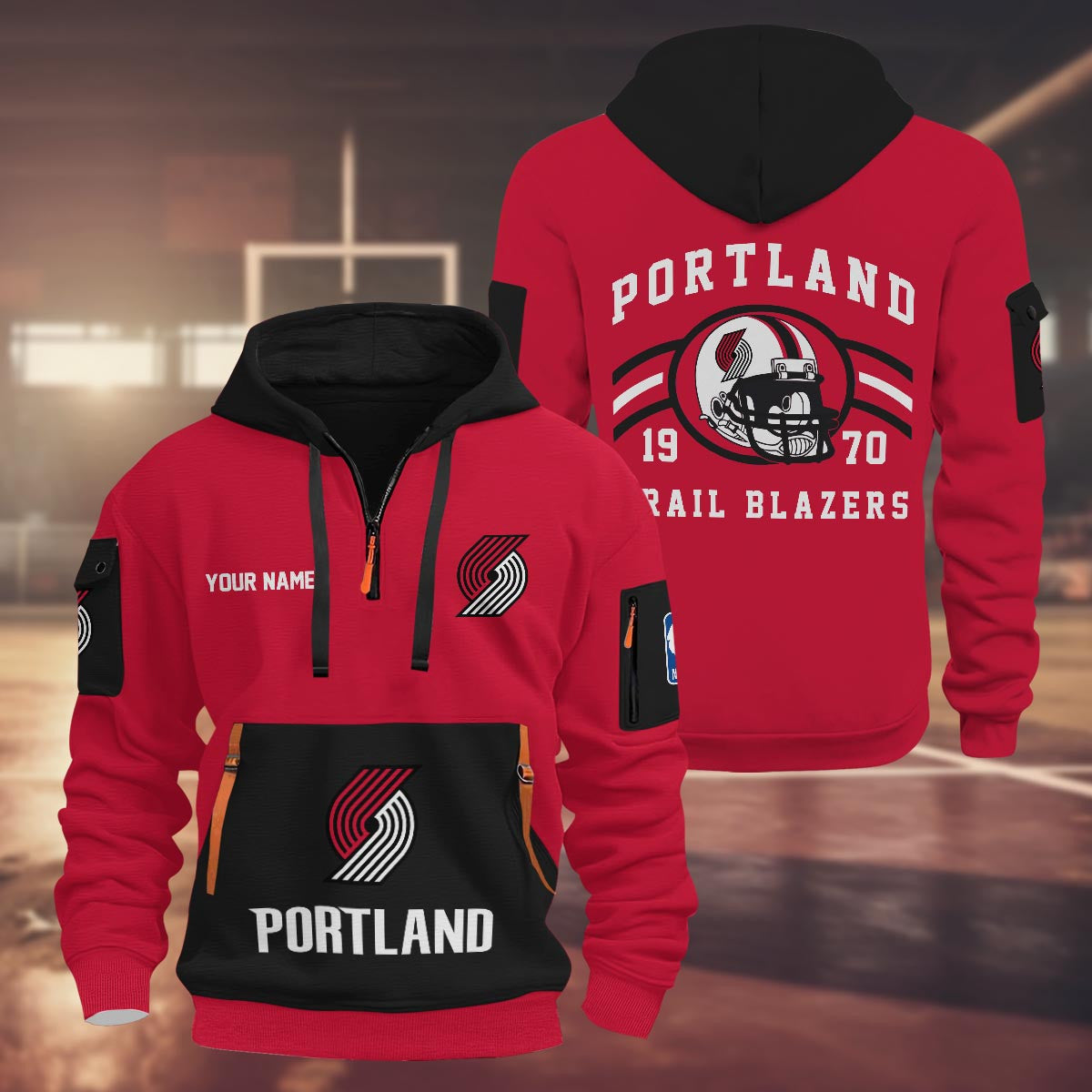 LIMITED EDITION - NEW CUSTOMIZED NBA22 PT PORTLAND TRAIL BLAZERS QUARTER ZIP HOODIE