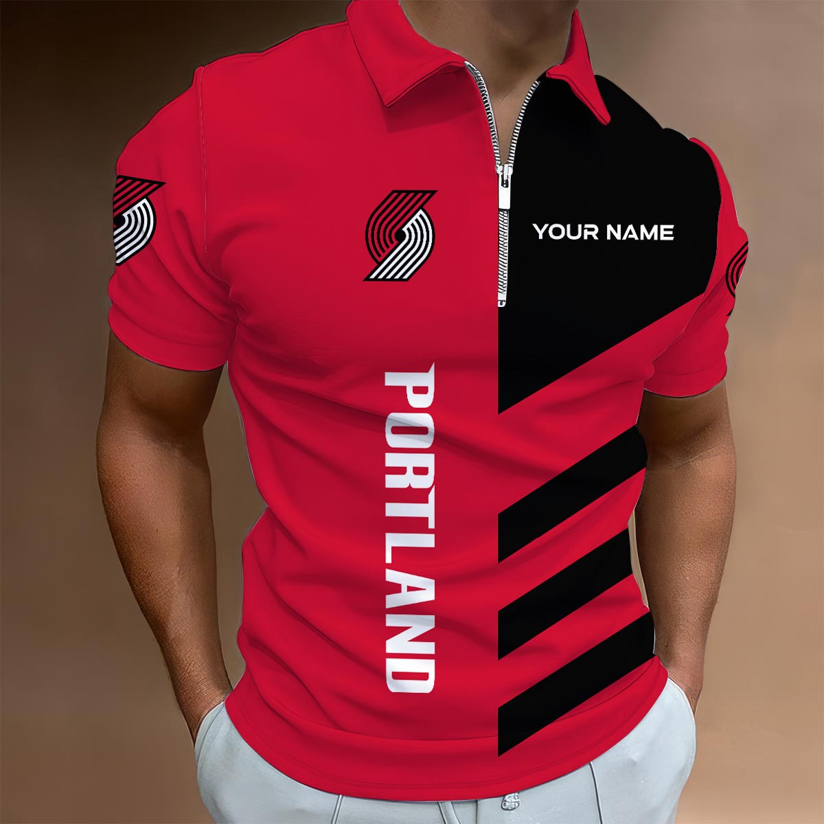 LIMITED EDITION - NEW CUSTOMIZED NBA22 PT PORTLAND TRAIL BLAZERS ZIP POLO SHIRT