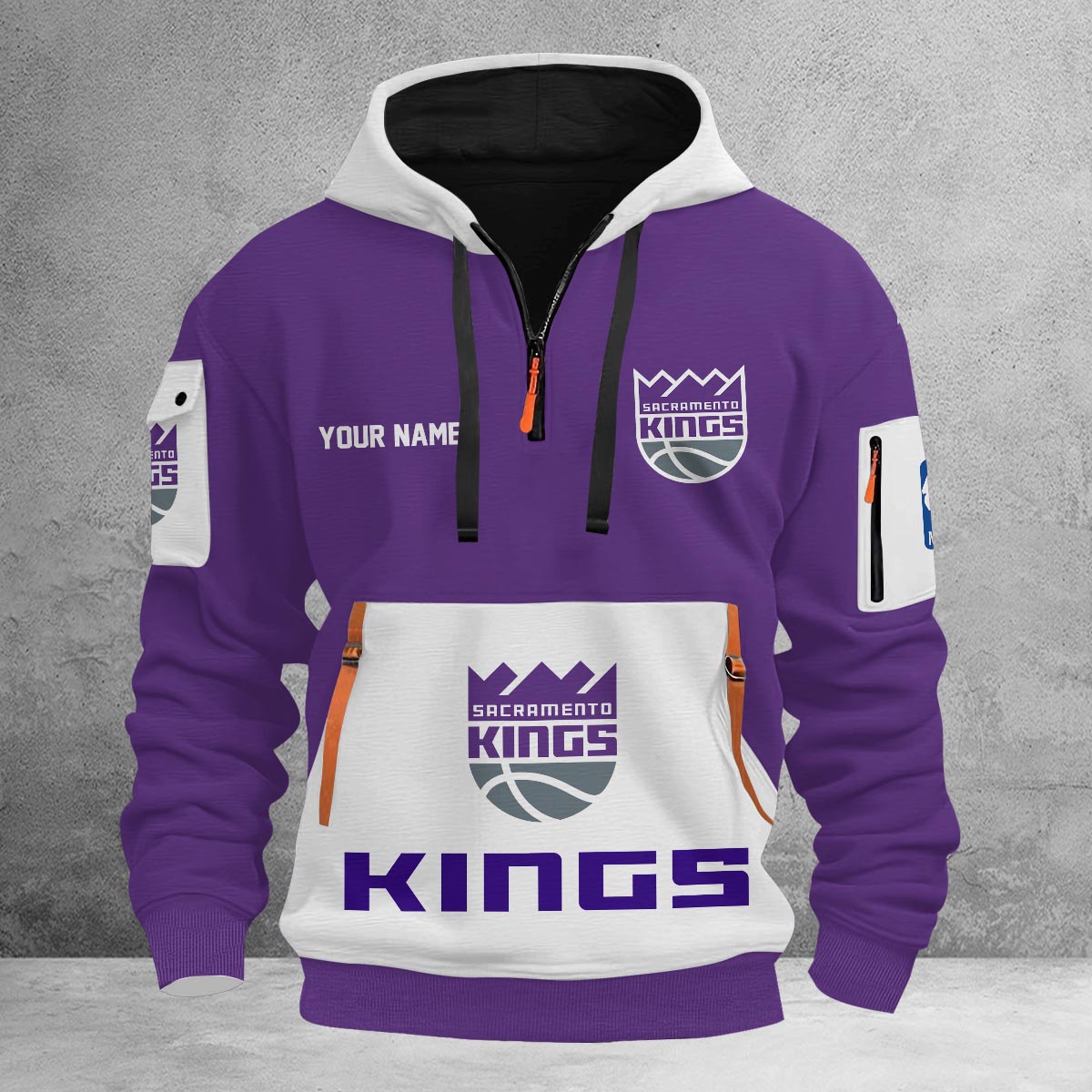 LIMITED EDITION - NEW CUSTOMIZED NBA16 SK SACRAMENTO KINGS QUARTER ZIP HOODIE