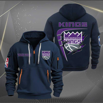 LIMITED EDITION - NEW CUSTOMIZED NBA16 SK SACRAMENTO KINGS QUARTER ZIP HOODIE