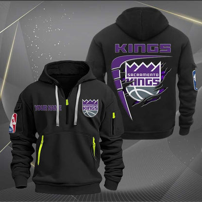 LIMITED EDITION - NEW CUSTOMIZED NBA16 SK SACRAMENTO KINGS QUARTER ZIP HOODIE